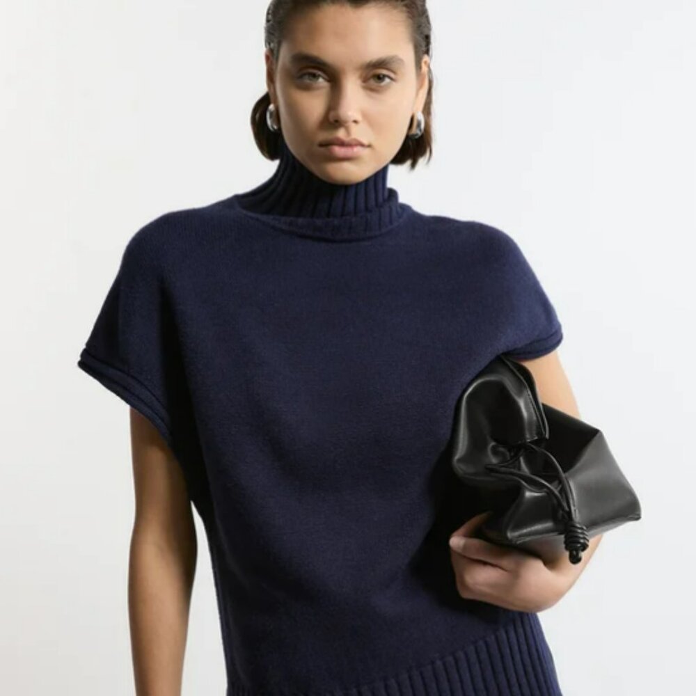 Karen Millen Navy Blue Short Sleeve Turtleneck Sweater